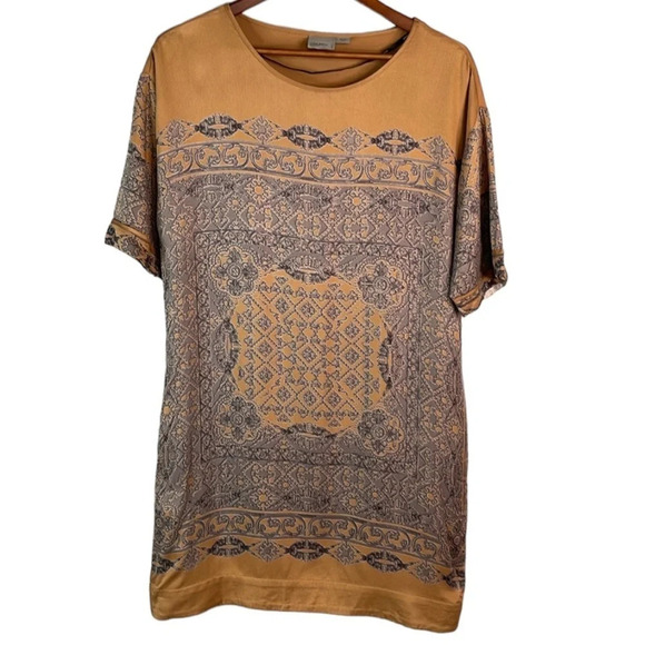 VERO MODA Sadie Twill Patterned Short Tunic Dress Camel Grey Blue Short Sleeve M - Picture 1 of 12
